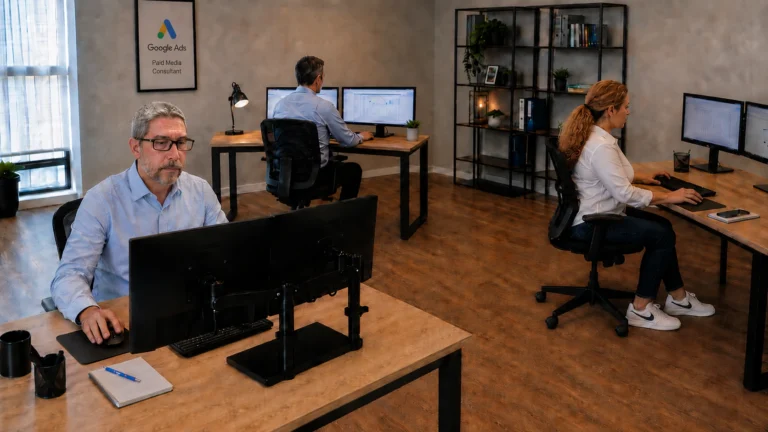 Equipo de Renditia trabajando en estrategias de Google Ads y Paid Media